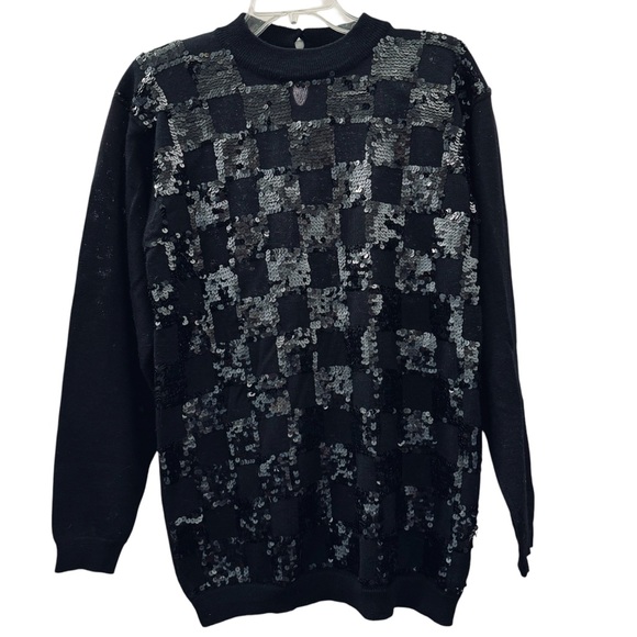 Kinei Sweaters - Kinei Black Sparkly Sequined Wool Sweater Medium